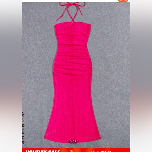 SHEIN rosette, textured, midi, hot pink, halter dress - Picture 5 of 9